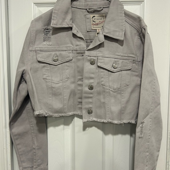 Stoosh Other - Stoosh Light Gray Distressed Jean Jacket